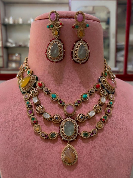 Ishhaara Layered Multicolor Elegant Stone Studded Neckalce