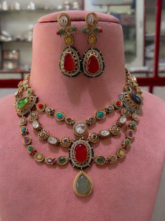 Ishhaara Layered Multicolor Elegant Stone Studded Neckalce