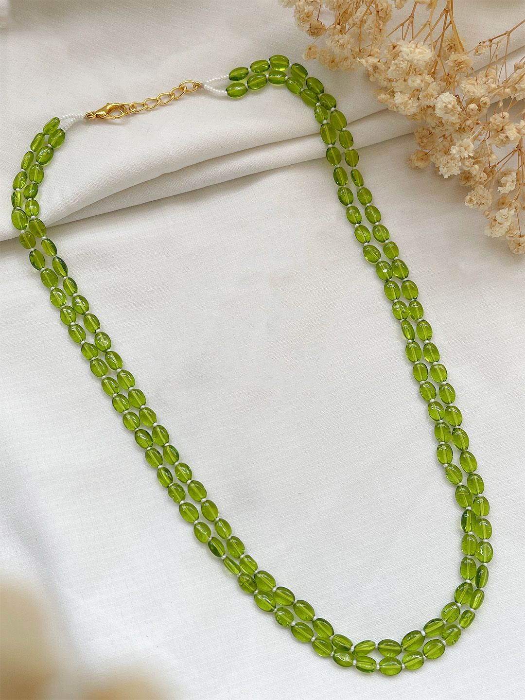 Ishhaara Green Layered Pumpkin Beads Mala