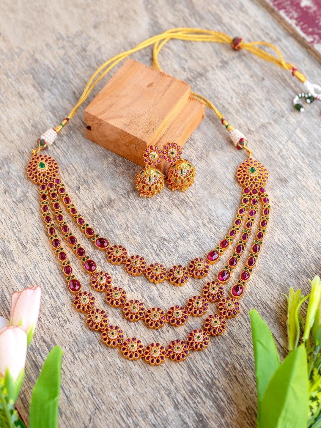 Ishhaara Layered Ruby Emerald Necklace
