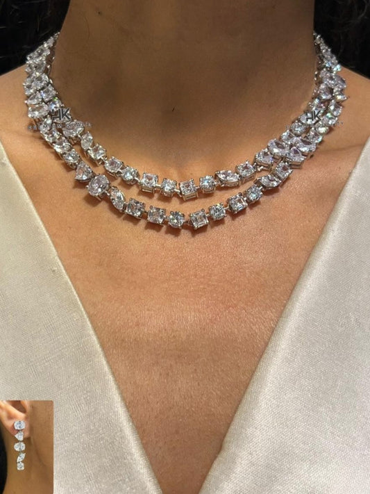 Ishhaara Layered Silver Cz Necklace Set