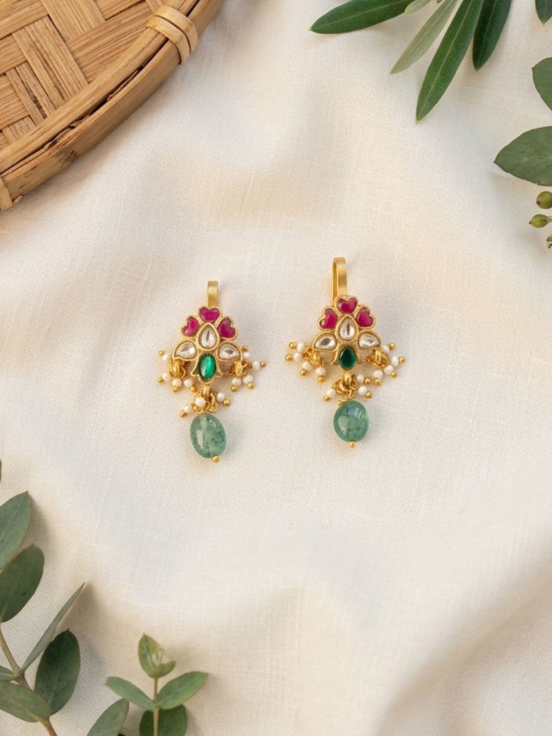 Ishhaara Leaf Floral Jadau Kundan Bugadi Earrings