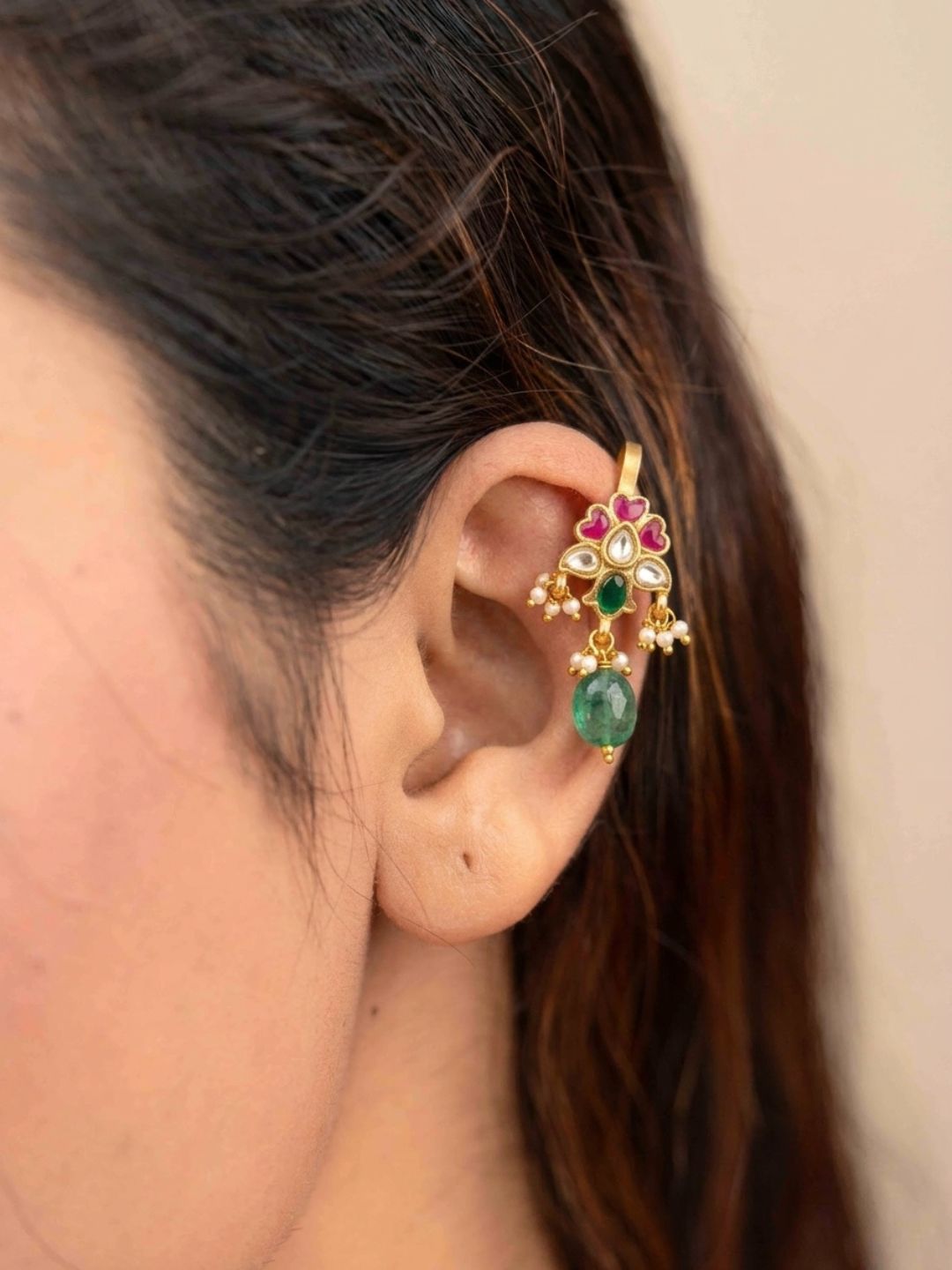 Ishhaara Leaf Floral Jadau Kundan Bugadi Earrings