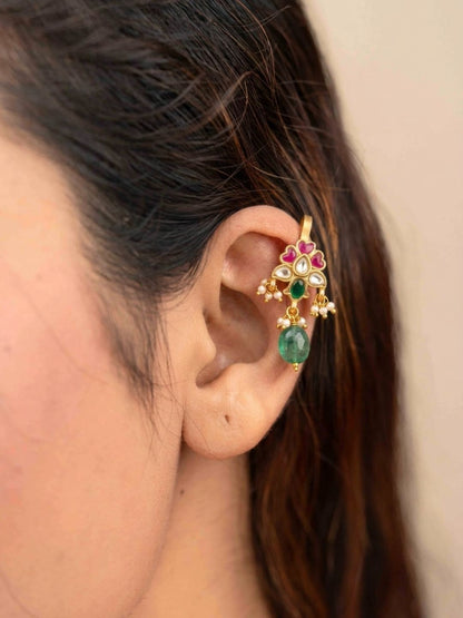 Ishhaara Leaf Floral Jadau Kundan Bugadi Earrings