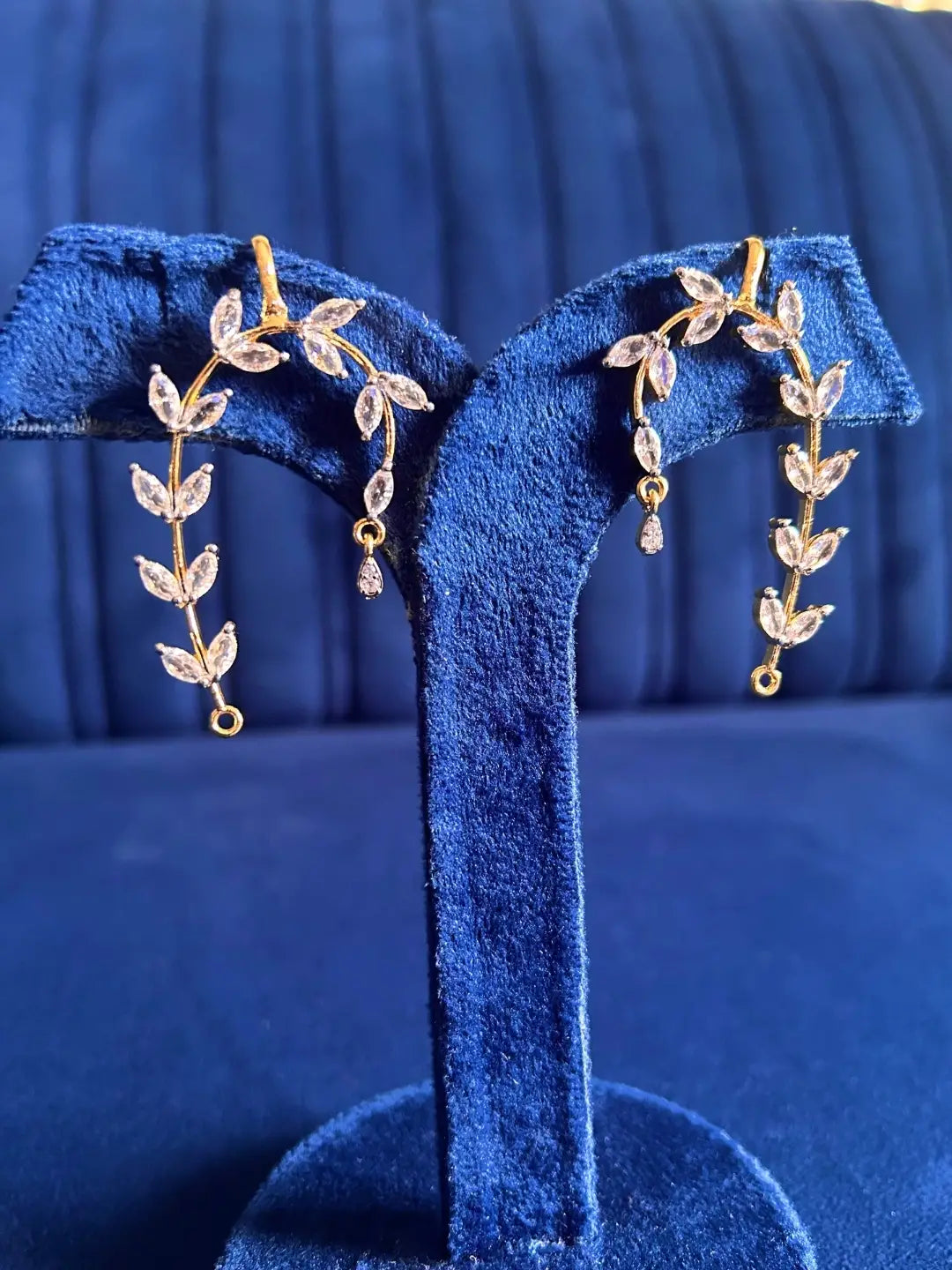 Ishhaara Leaf Shaped Elegant Crystal Dangling Earcuff Earrings