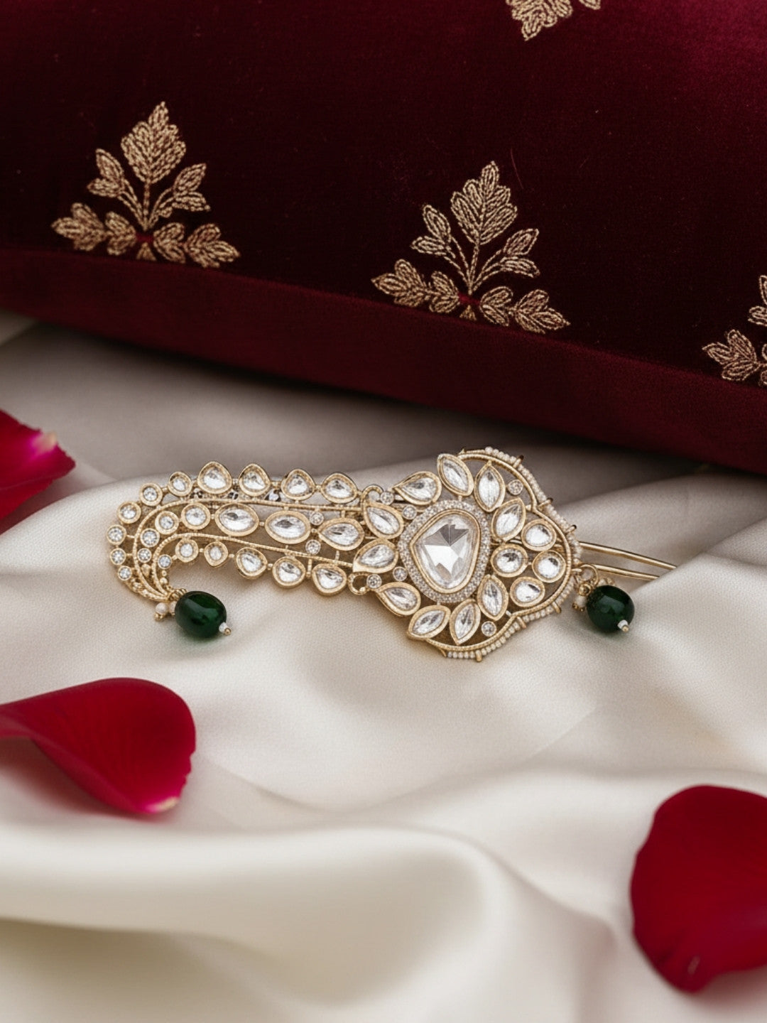 Ishhaara Leaf Shaped Kundan And Green Stone Studded Kalangi