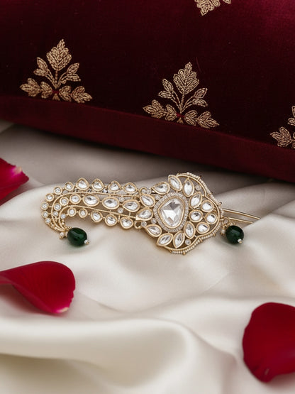 Ishhaara Leaf Shaped Kundan And Green Stone Studded Kalangi