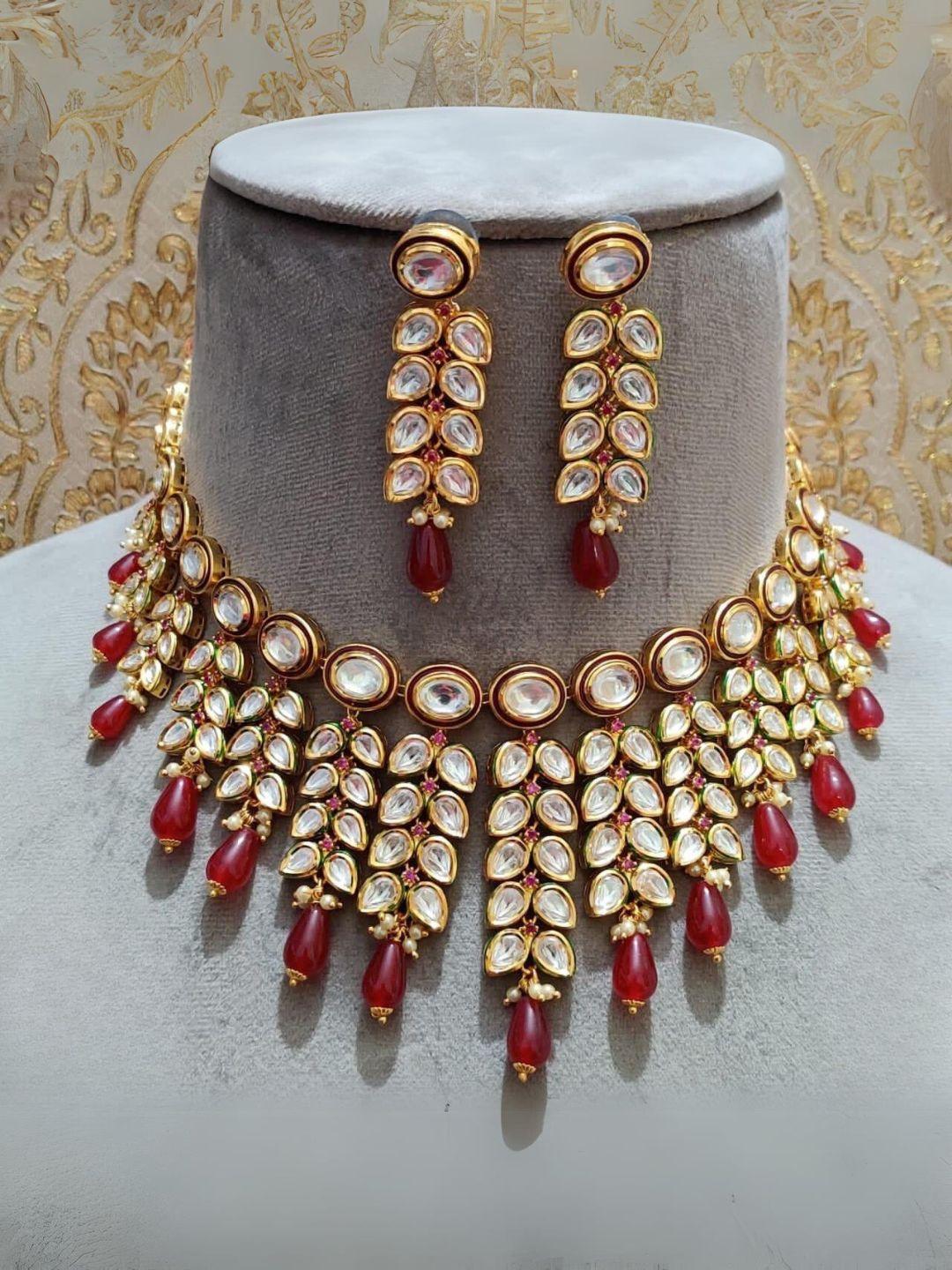 Ishhaara Leaf Shaped Kundan Studded Heavy Choker Necklace