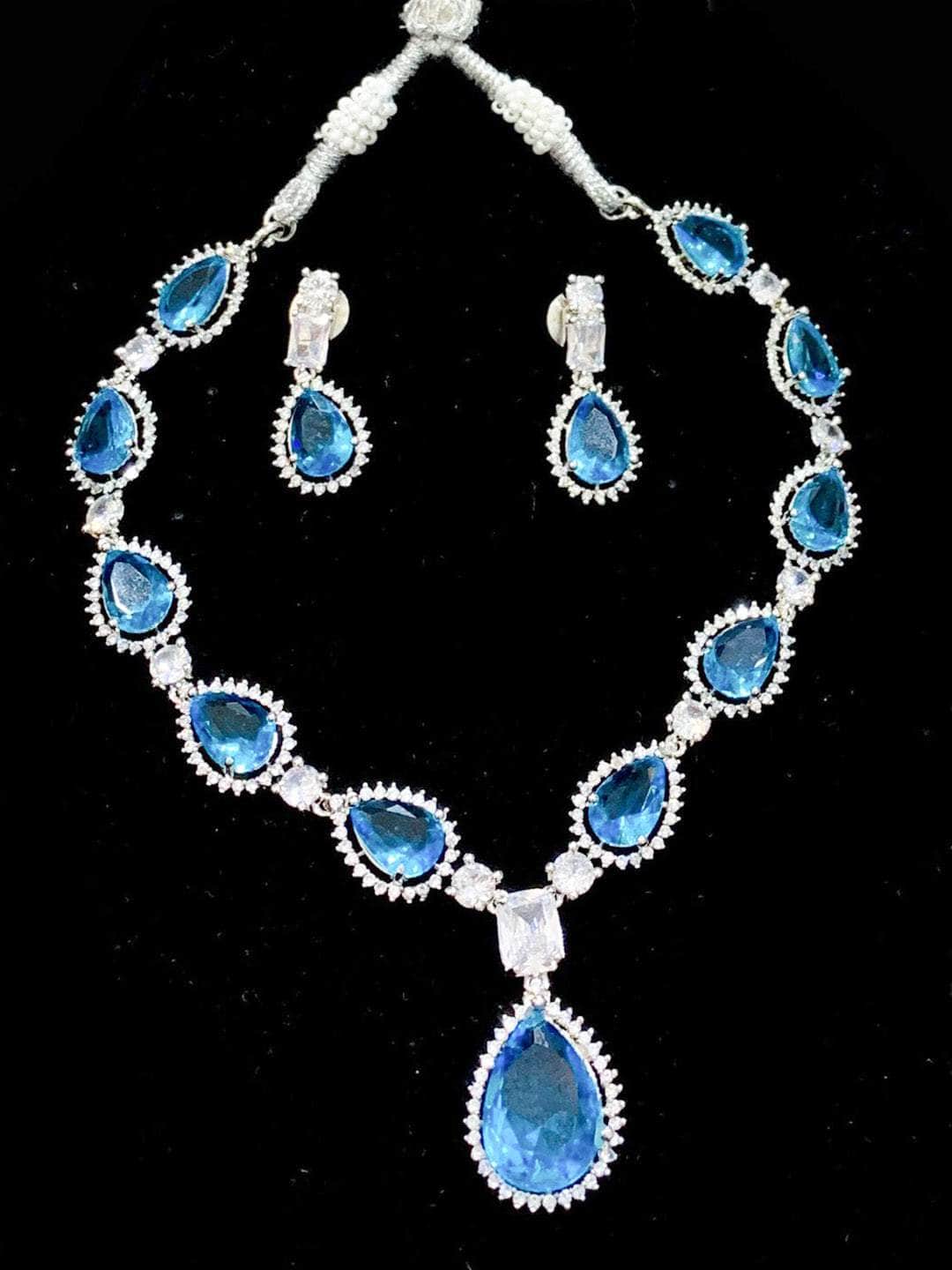 Ishhaara Light Blue American Diamond Brass Gorgeous AD Necklace