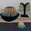 Ishhaara Light Blue Bridal Square Kundan Choker Earring And Teeka Set