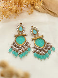 Ishhaara Light Blue Cutwork Chandbali Earrings