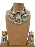 Ishhaara Light Blue Gold Finish Semiprecious Stone Meenakari Necklace Set