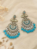 Ishhaara Light Blue Kundan Long Designer Chandbali Earrings