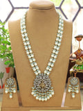 Ishhaara Light Blue Kundan Pearl Studded Long Temple Necklace