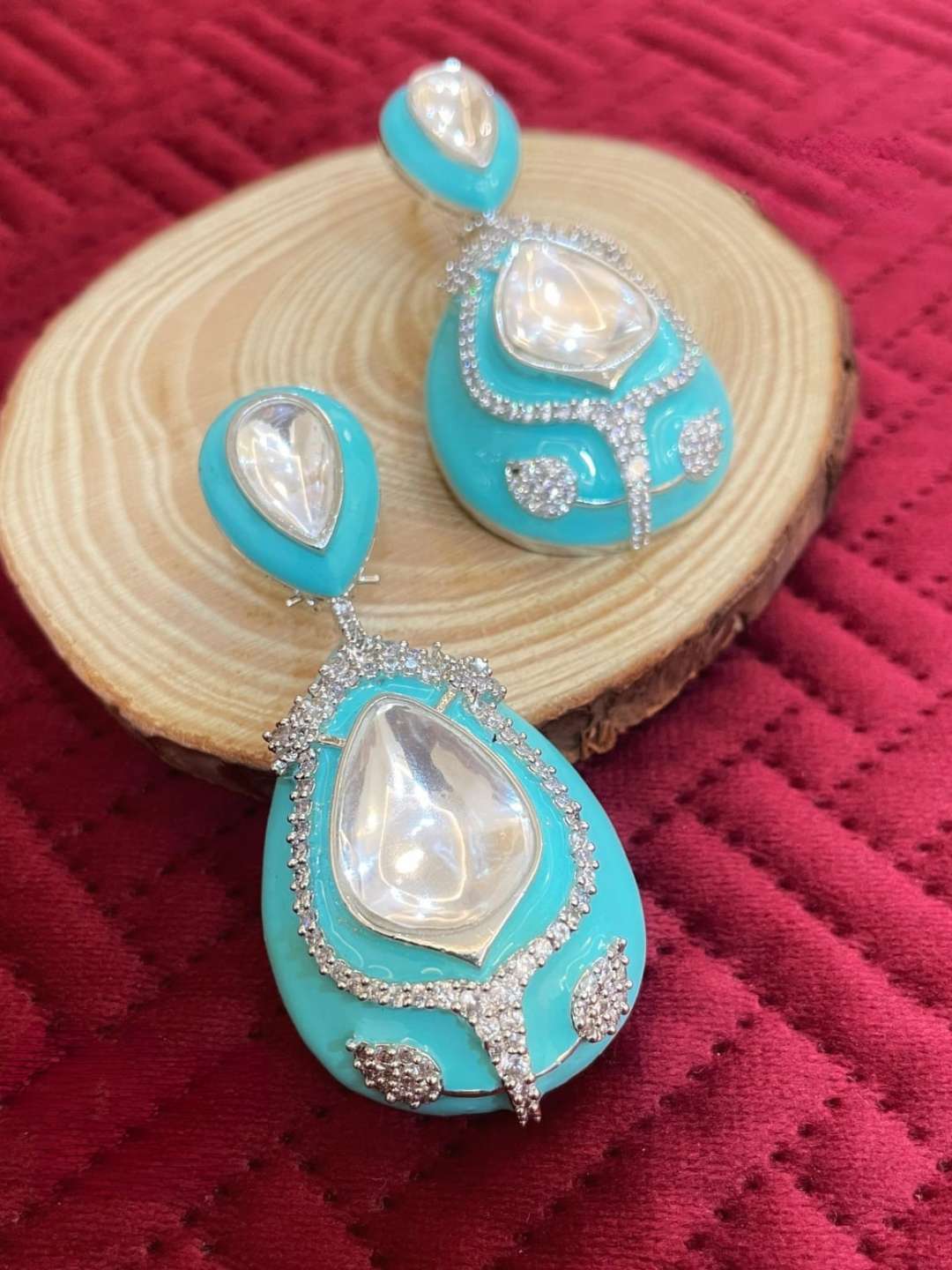 Ishhaara Light Blue Kundan Polki Dangler Earrings