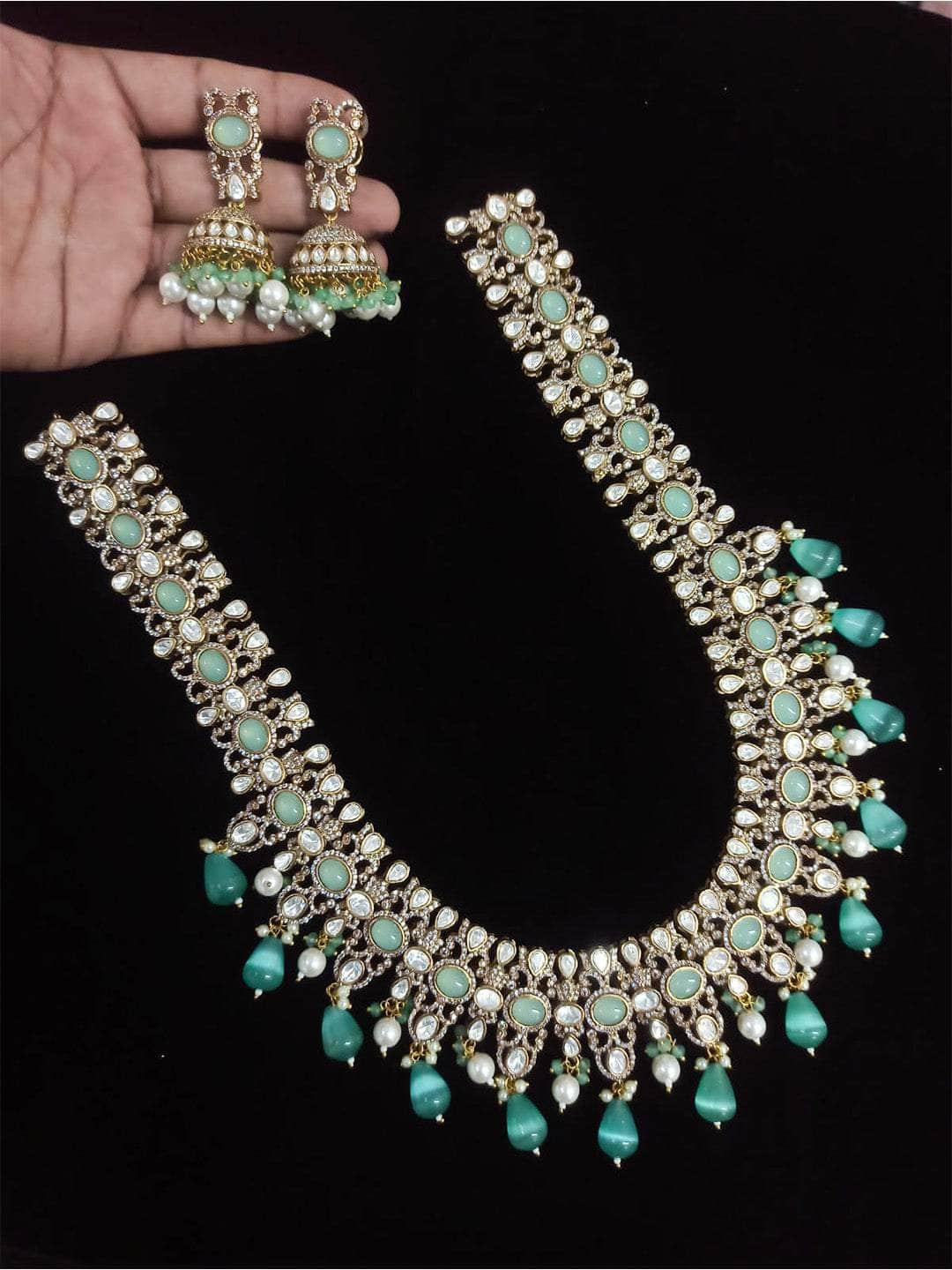 Ishhaara Light Blue Kundan Studded & Beaded Jewelry Set