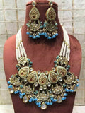 Ishhaara Light Blue Meena Kundan Multi Chand Necklace