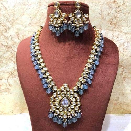 Ishhaara Light Blue Meena Kundan Pendant Necklace