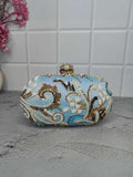 Ishhaara Light Blue New Design Embroidery Oval Clutch