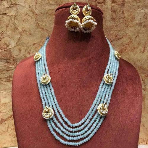 Ishhaara Light Blue Onex Multi Drop Motif Necklace With Jumki