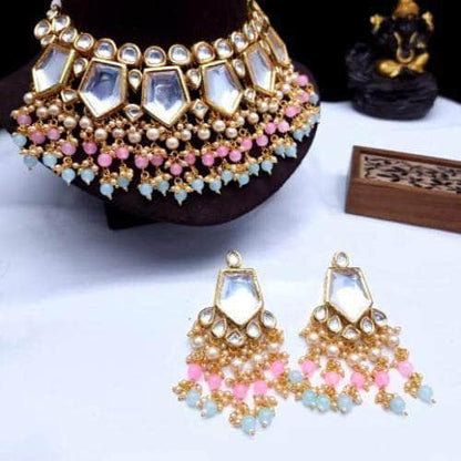 Ishhaara Pentagon Big Kundan Necklace And Earring Set