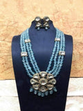 Ishhaara Light Blue Polki Big Pendant Necklace
