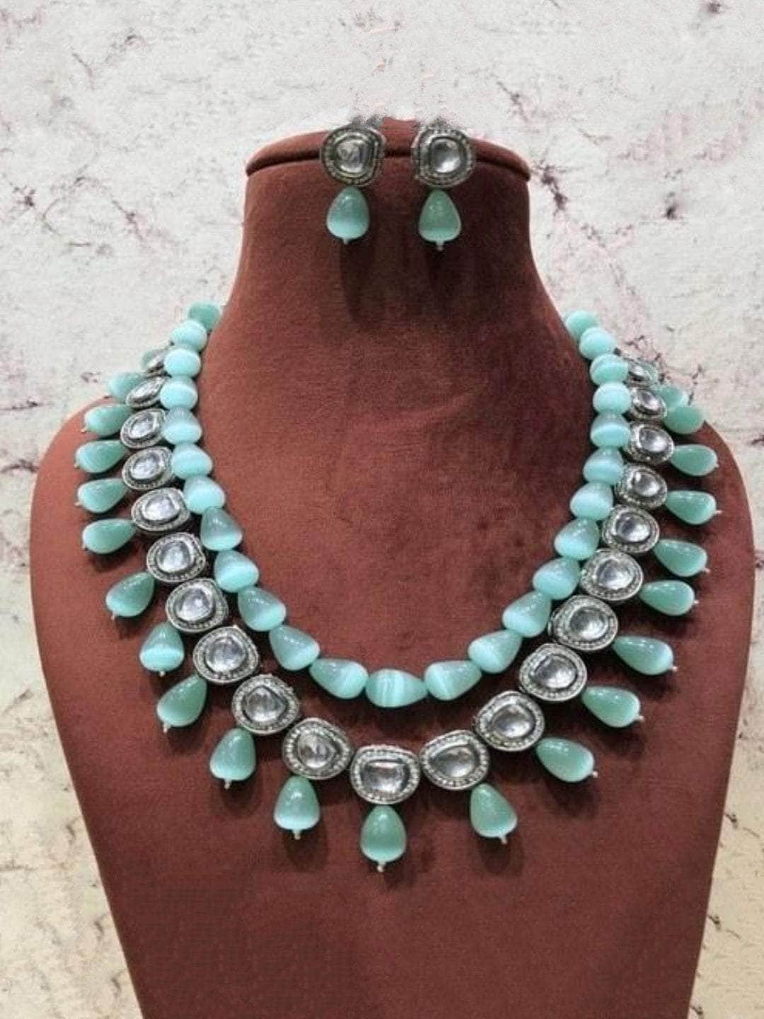Ishhaara Light blue Precious Stone Kundan Ad Layered Necklace