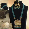 Ishhaara Light Blue Rectangular Kundan Pendant Necklace