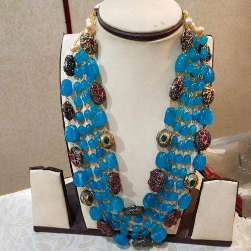 Ishhaara Light Blue Semi Precious Layered Necklace Set