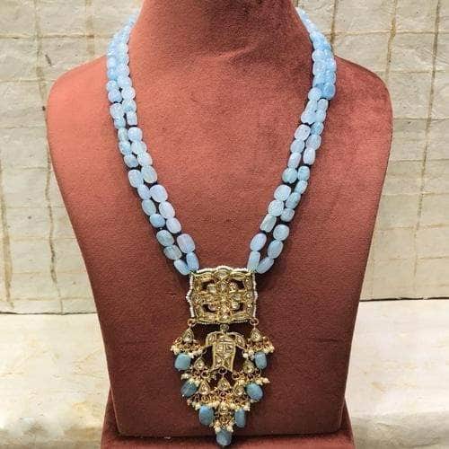 Ishhaara Light Blue Square Kundan Pendant Necklace
