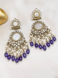 Ishhaara Light Blue Traditional Kundan And Pearl Drop Earrings