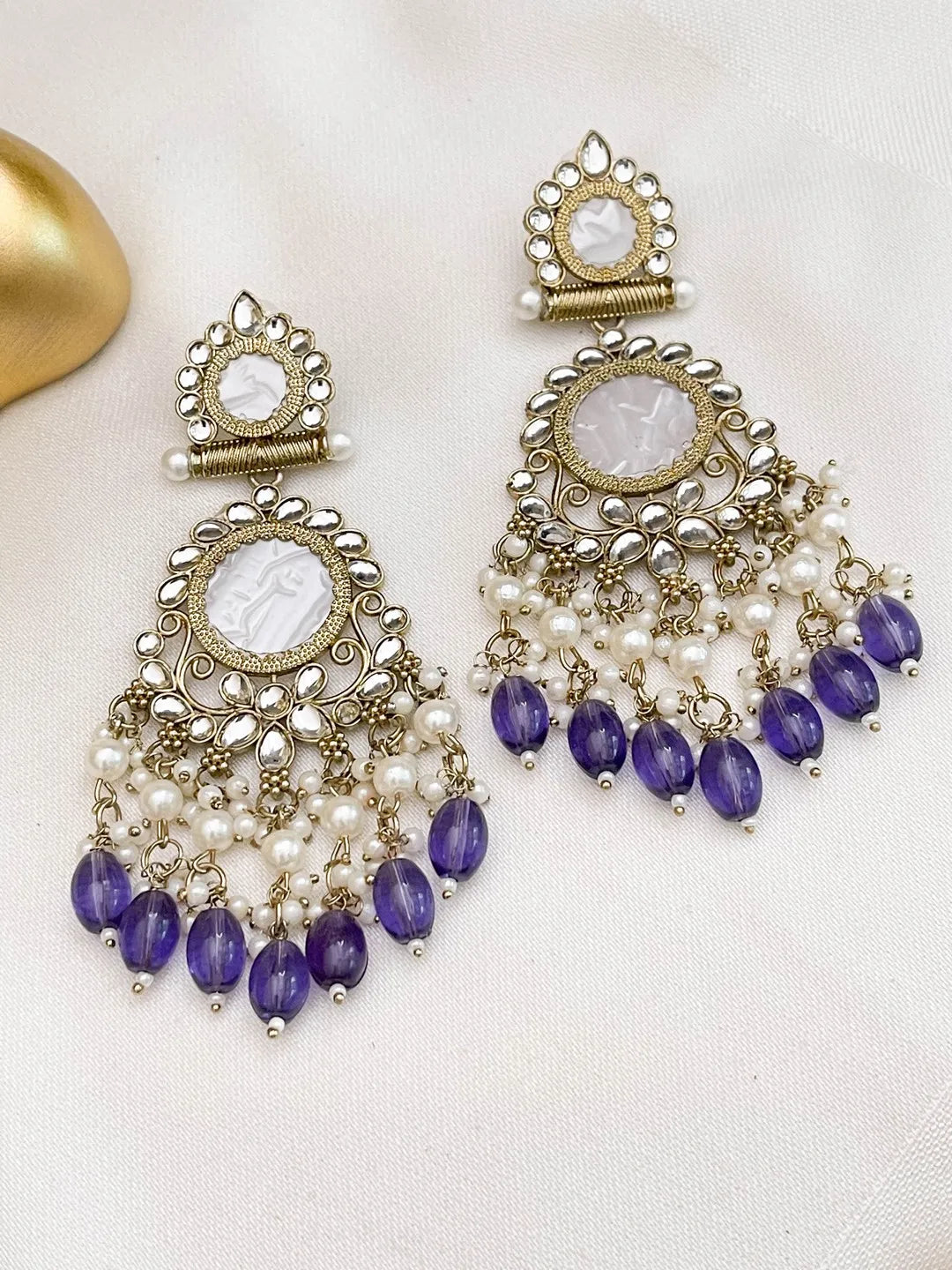 Ishhaara Light Blue Traditional Kundan And Pearl Drop Earrings