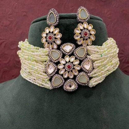 Ishhaara Triangular Moti Choker And Earring Set