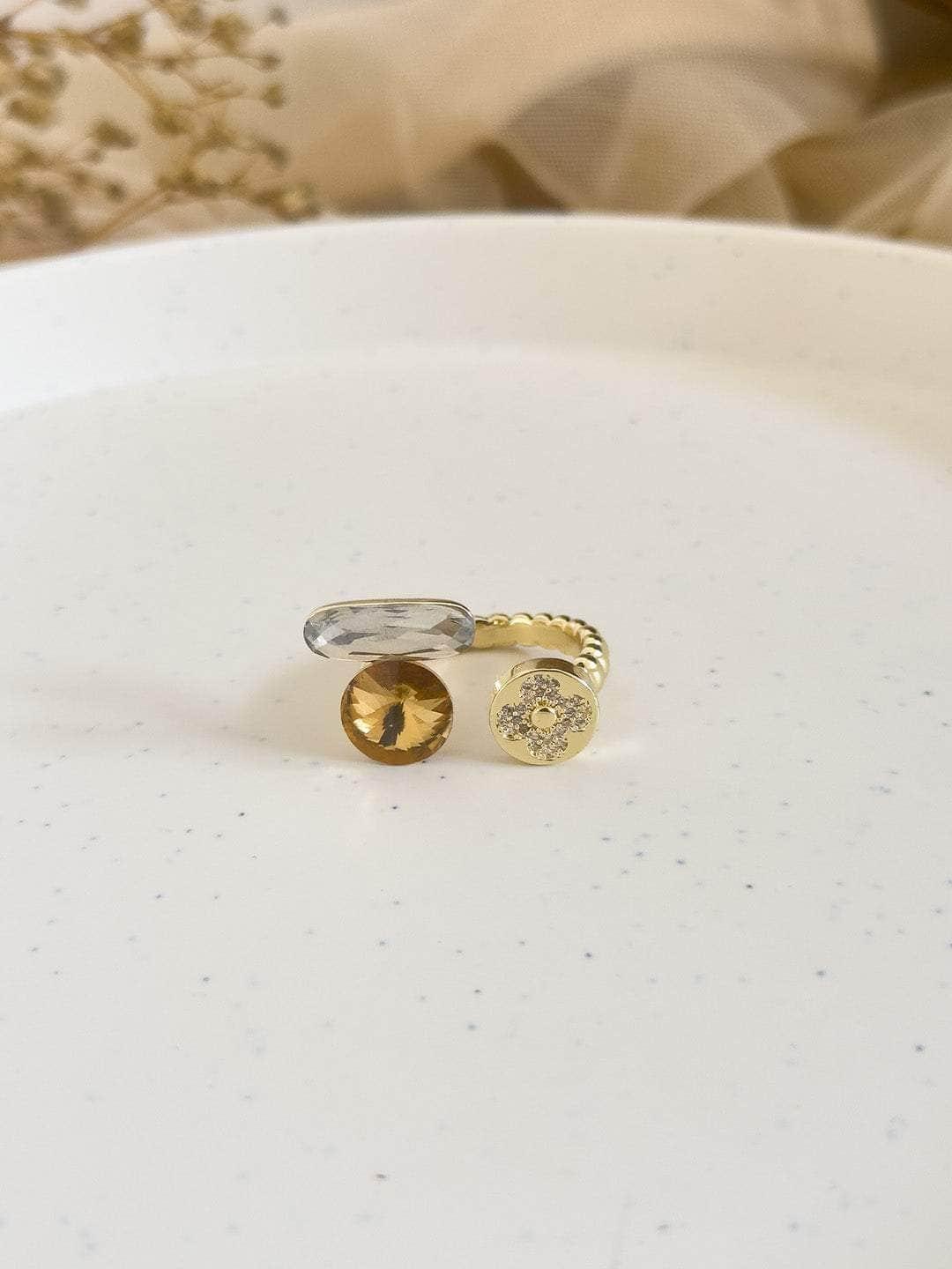 Ishhaara Dior Crystal Gold Tone Open Ring