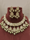 Ishhaara Light Green 3 Patch Moti Necklace Set