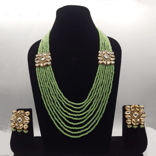 Ishhaara Light Green AD Kundan Side Patch Necklace Set