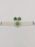 Ishhaara Light Green Beaded Jewellery Set With Ad Stones