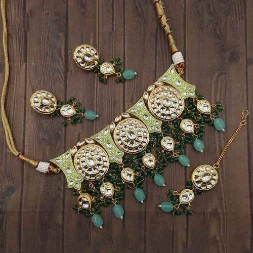 Ishhaara Light Green Chakra Choker Meena Necklace Set