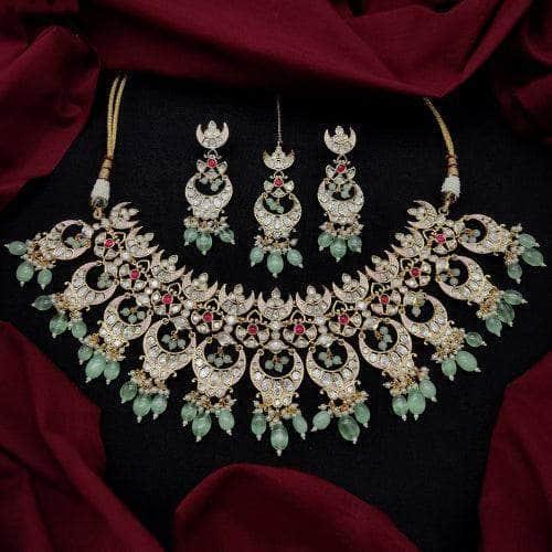 Ishhaara Dark Green Chand Kundan Choker Necklace Set