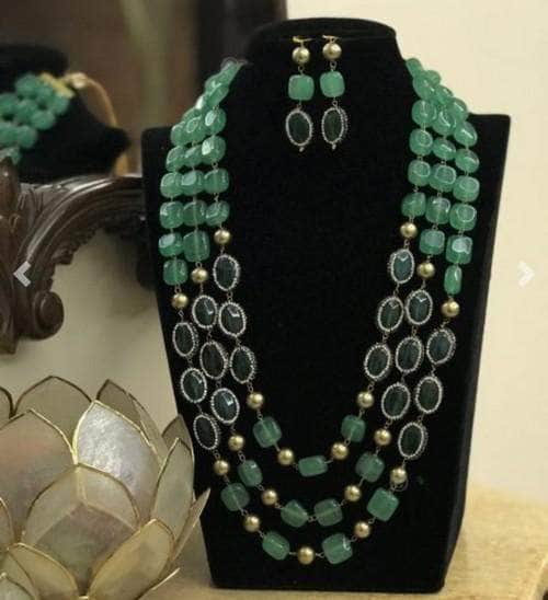 Ishhaara Light Green Colored Beads Layered Necklace