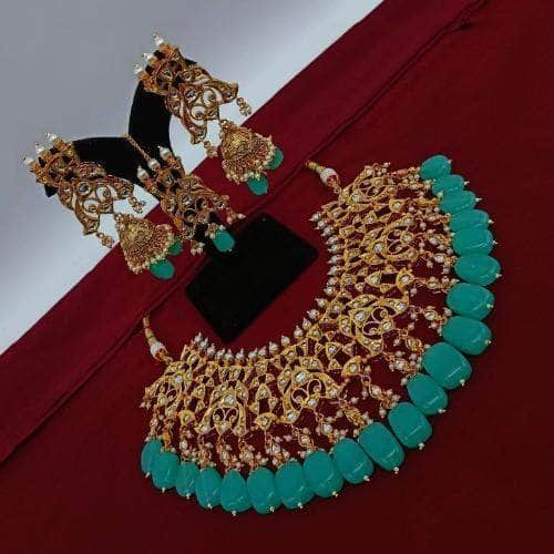 Ishhaara Light Green Design Jadau Choker Earring And Teeka Set