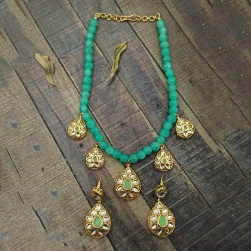 Ishhaara Light Green Drop Antique Beads Necklace And Earring Set