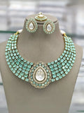 Ishhaara Light Green Elegant Choker Necklace Set With Teardrop Stone Pendant