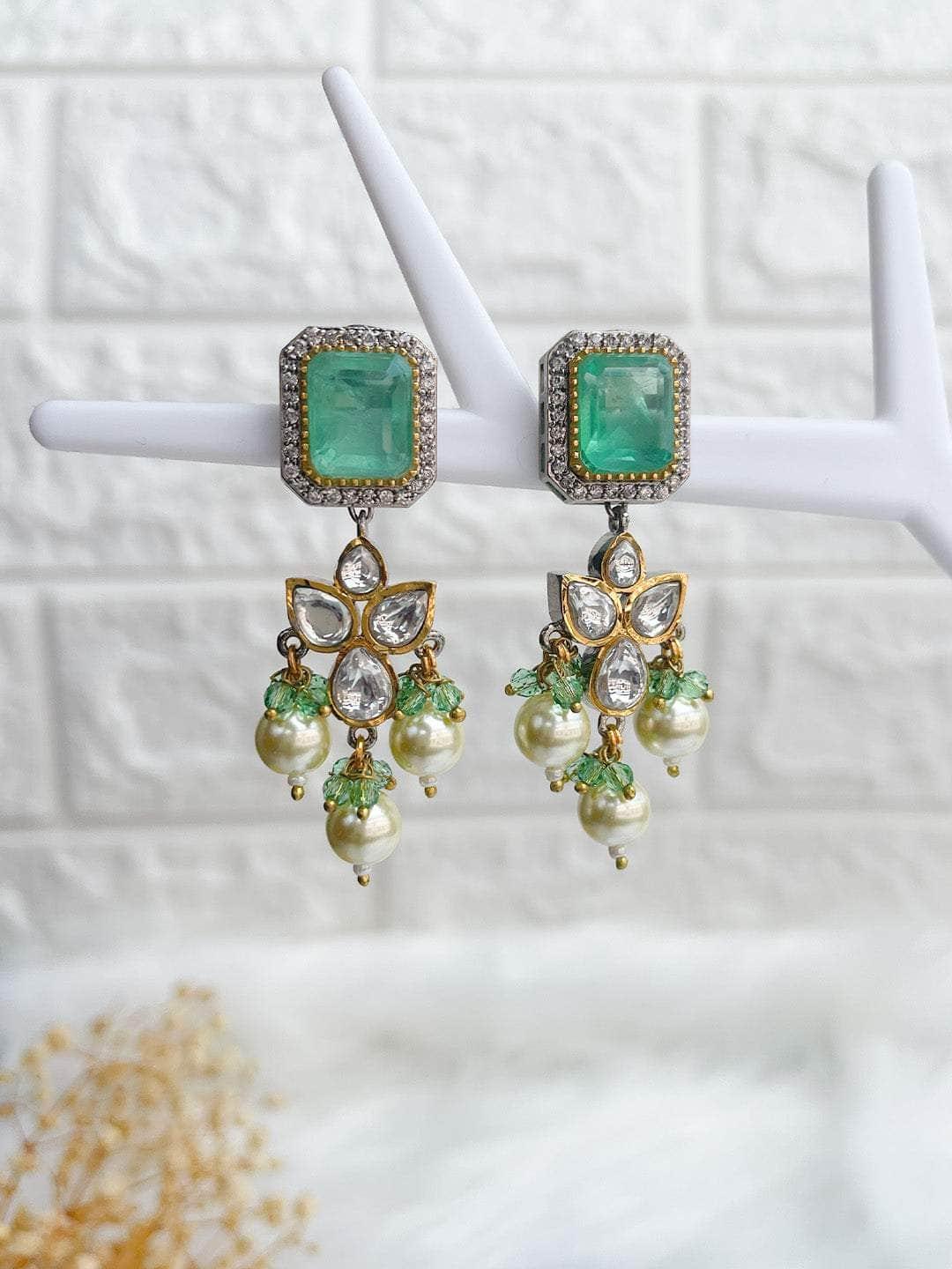 Ishhaara Embellished Ad Drop Earrings Light Green