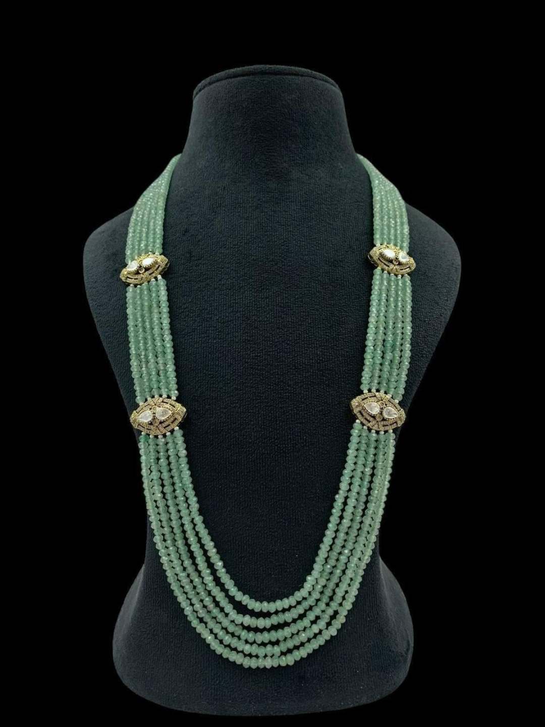 Ishhaara Light Green Exclusive Handcrafted Beads Polki Necklace Set