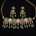 Ishhaara Light Green Floral Pendant Kundan Choker Set With Pearl