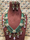 Ishhaara Light Green Flower Patch Pendant Necklace