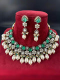 Ishhaara Light Green Gold Finish Multi-Colored Kundan Necklace Set