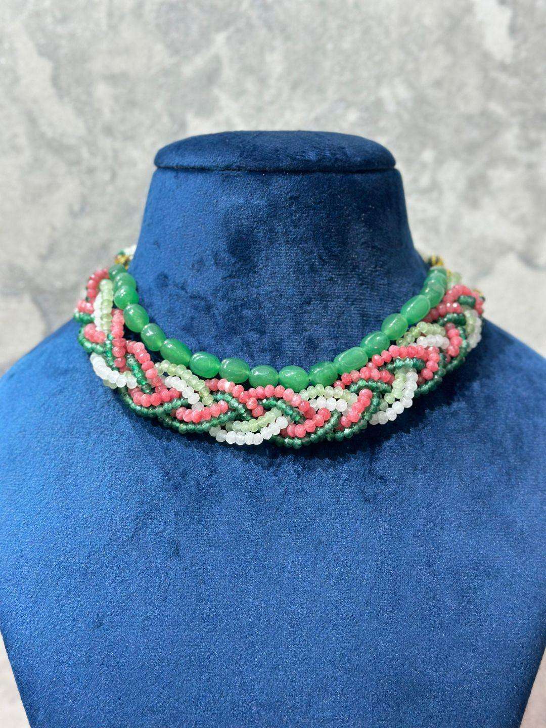 Ishhaara Light Green Handmade Beaded Boho Choker Necklace