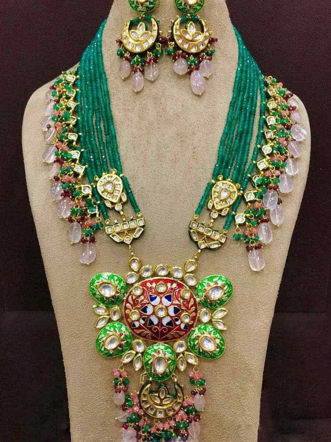 Ishhaara Light Green Handpainted Kundan Pendant Necklace